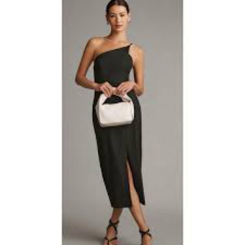 NWT Anthropologie Black One Shoulder Linen Blend Midi Dress XS